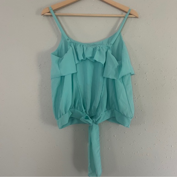 🦋 Charlotte Russe Teal Crop Top Cut Out Tie Back Summer Casual Y2K Lightweight - Picture 2 of 6
